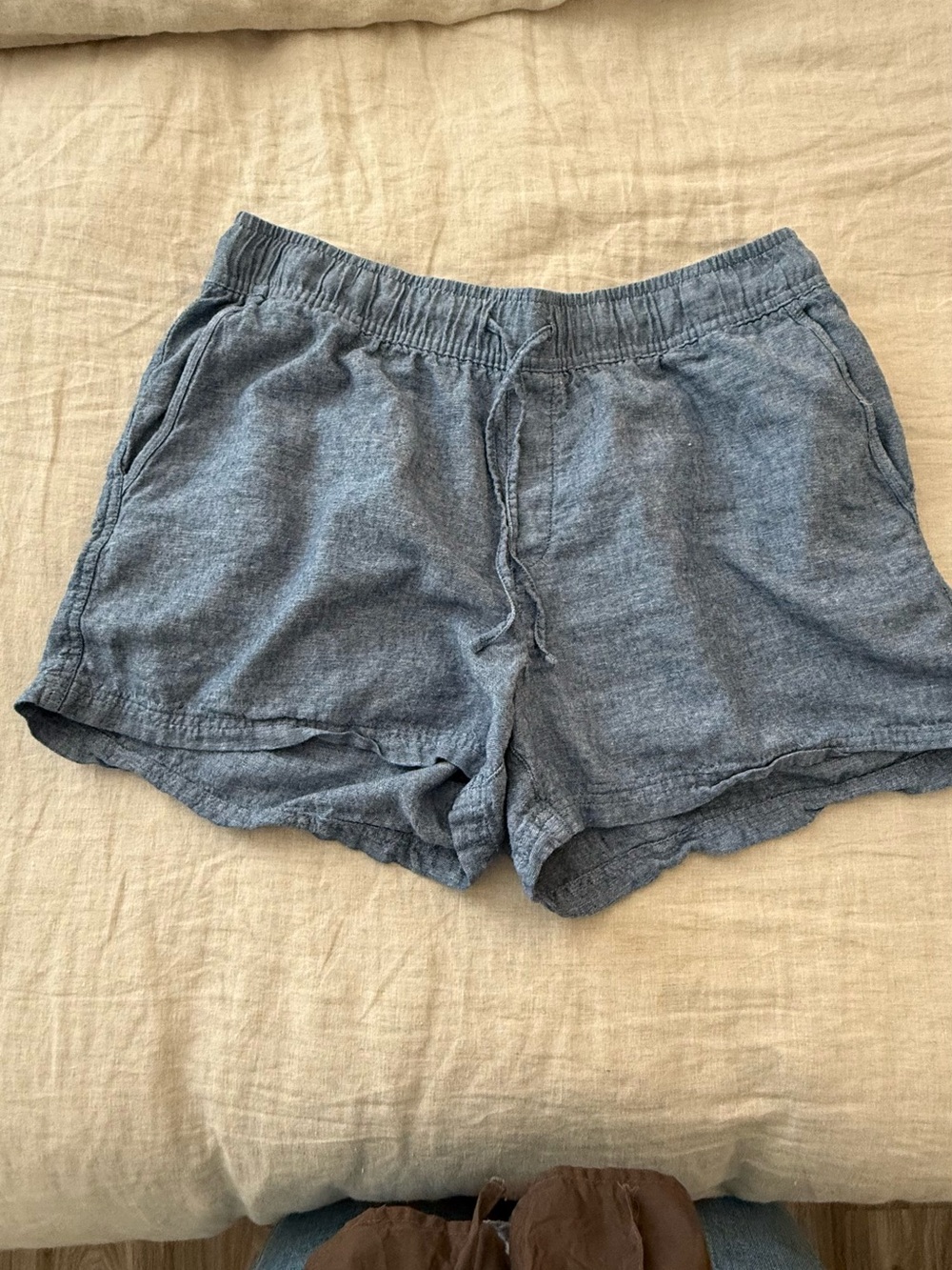 GAP Women's Heathered Blue Drawstring High-Waist Shorts